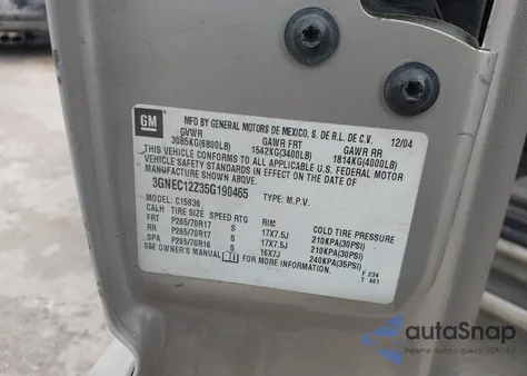 2005 Chevrolet Avalanche 1500 Z66 из США, поврежденный, VIN 3GNEC12Z35G190465